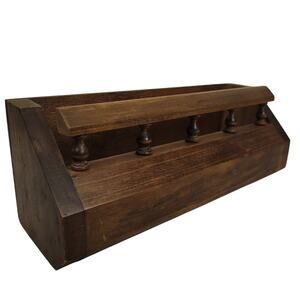 Vintage HOMCO Wooden Wall Pocket Spice Rack Letter Holder Captains Rail Brown